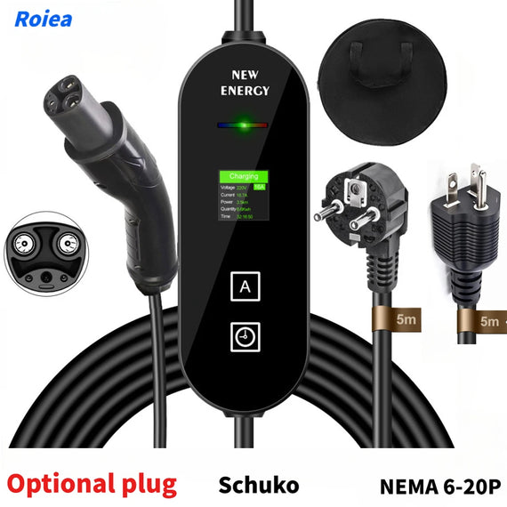 3.5kW NACS For Tesla Portable EV Charger 16A Adjustable Schuko NEMA 6‑20P Plug 5M Cable Timing Charging & Dual Temp Protection