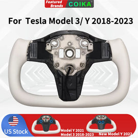 Heated Yoke Handle Steering Wheel For Tesla Model 3/Y 2018-2022 and Model Y 2022-2024 Personalized Nappa Leather Car Accessories