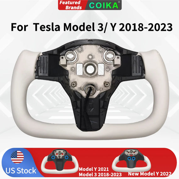 Heated Yoke Handle Steering Wheel For Tesla Model 3/Y 2018-2022 and Model Y 2022-2024 Personalized Nappa Leather Car Accessories