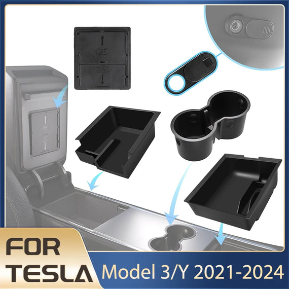 Storage Box for Tesla Model Y 2021-2024 Accessories Center Console Trays for Tesla Model 3 2021-2023 Hidden Box Webcam Cover