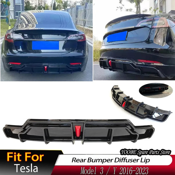 Car for Tesla Model 3 Model Y 2016-2023 Rear Bumper Diffuser Lip Spoiler Splitter Plate Modification Exterior Body Kit Tuning