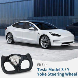 Yoke Steering Wheel For Tesla Model 3 2017-2022 Model Y 2020-2024 With Heated Black PU Leather Without Airbag