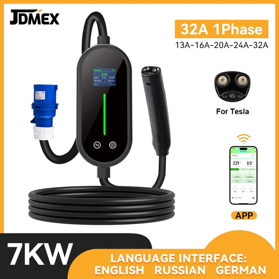 JDMEX 7KW Portable EV Charger TS-NACS 32A 1Phase Fast Charging for TESLA Wallbox Charger APP Control 5m for TESLA Models 3/Y/S/X