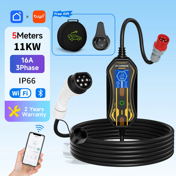11KW Portable EV Charger Type2/GBT WiFi APP Control 16A 5M Cable for Electric Car Home Fast Charging Wallbox